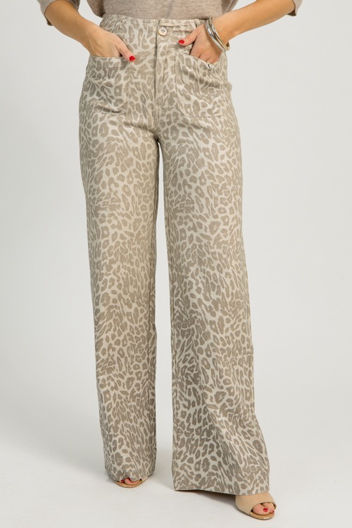 Metallic Leopard Pants, Beige