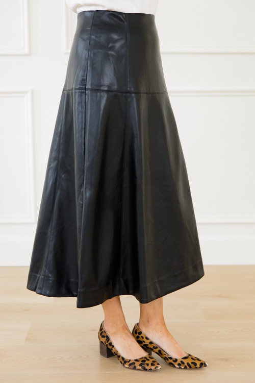 Katrina Leather Midi Skirt, Black