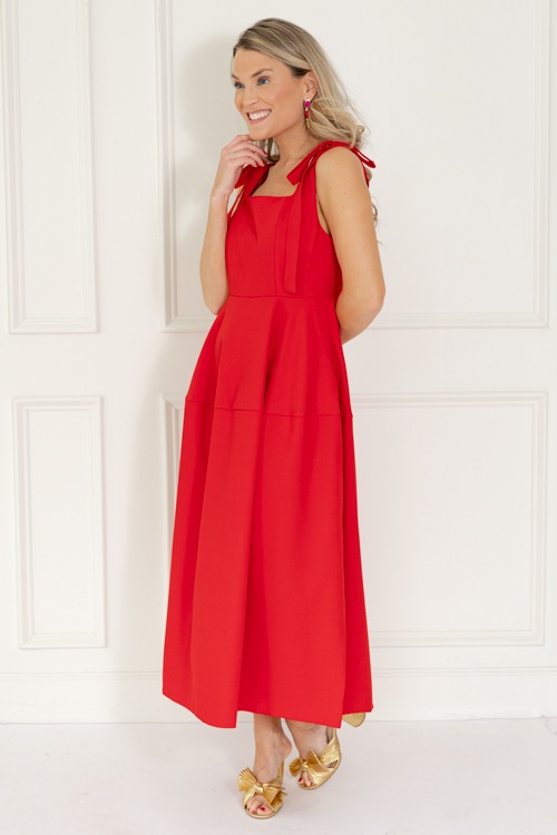 Bow Shoulder Midi, Red