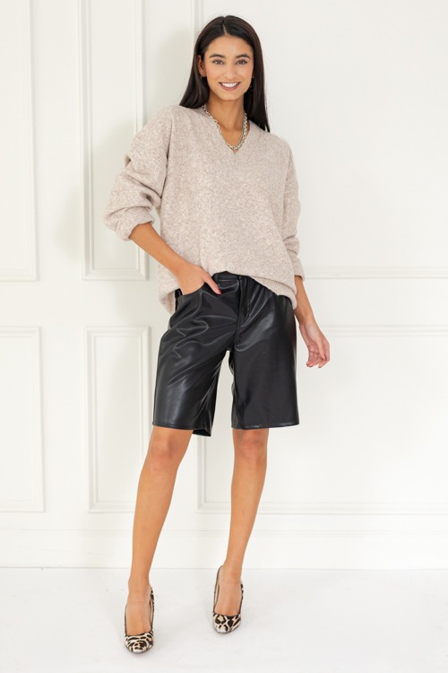 Lonnie V-Neck Sweater, Lt Taupe