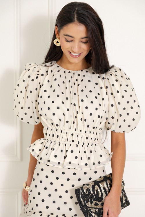 Polka Dot Blouse, Ivory/Black