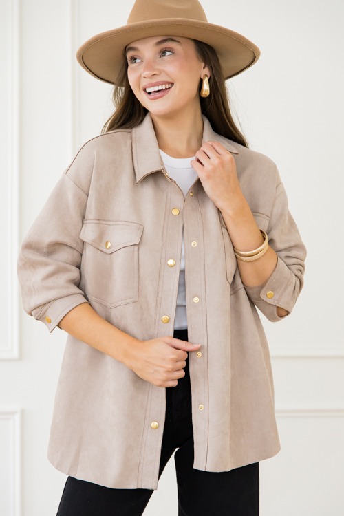 Stretch Suede Shacket, Lt. Mocha