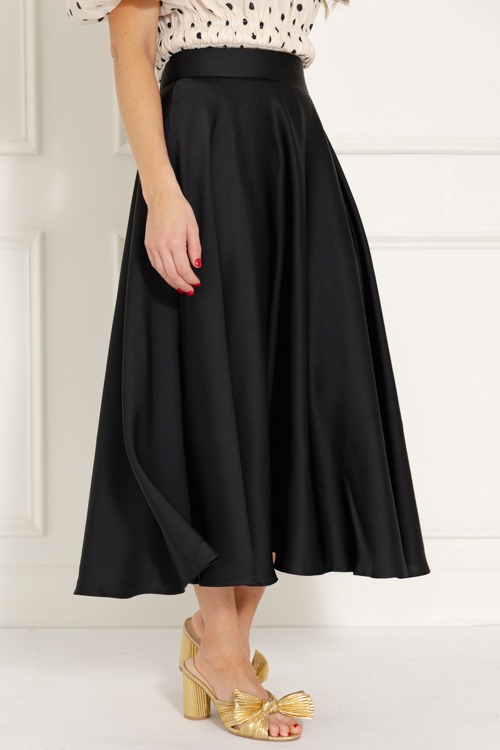 Satin A-Line Midi Skirt, Black