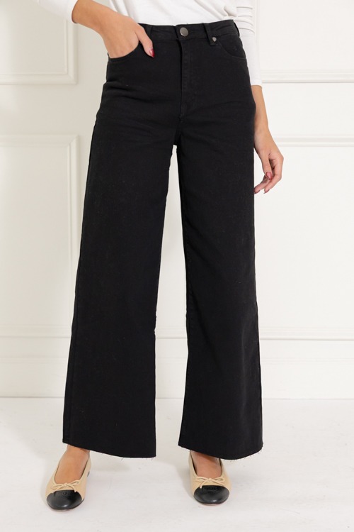 Raw Hem Wide Leg Pants, Black