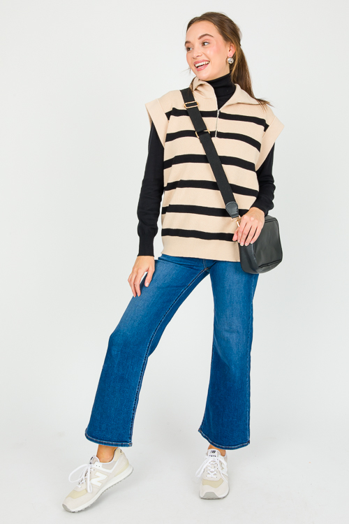 Sleeveless Stripe Half Zip, Taupe