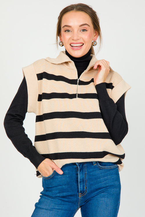 Sleeveless Stripe Half Zip, Taupe
