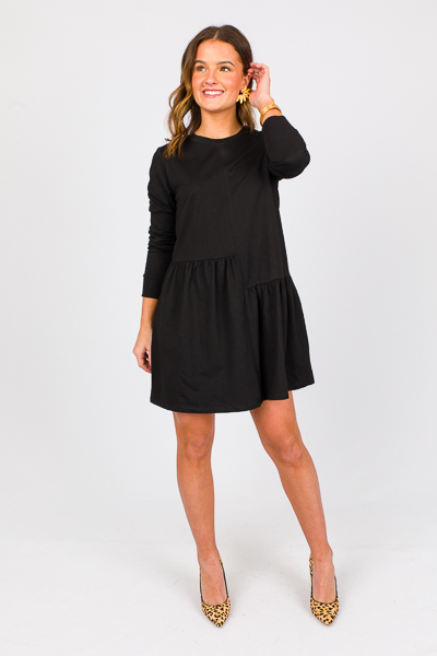 Unbalanced Seam Dress, Black