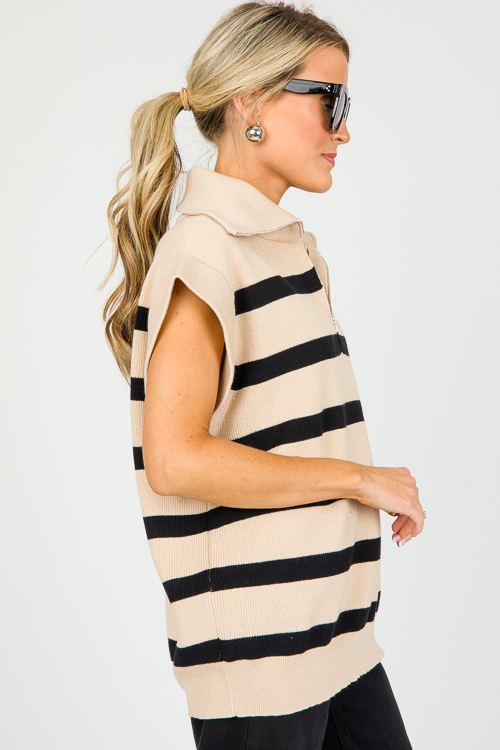 Sleeveless Stripe Half Zip, Taupe
