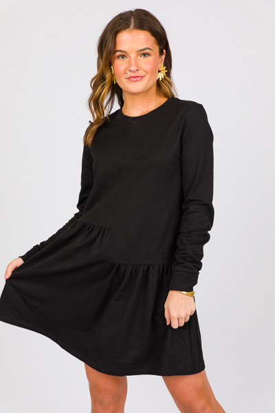 Unbalanced Seam Dress, Black