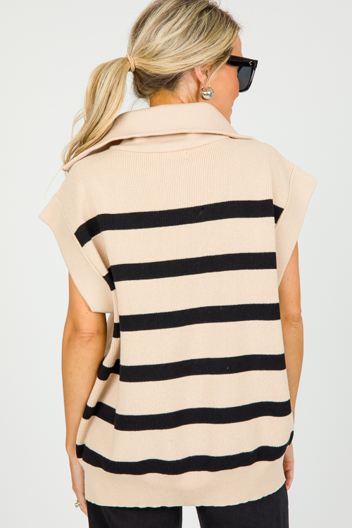 Sleeveless Stripe Half Zip, Taupe