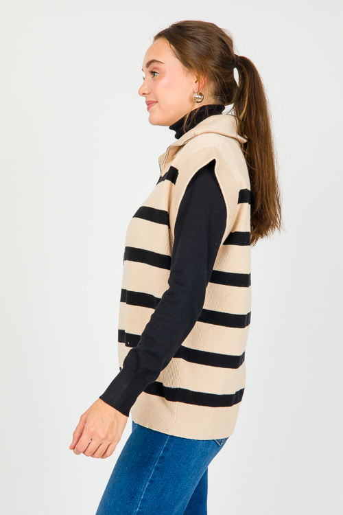 Sleeveless Stripe Half Zip, Taupe