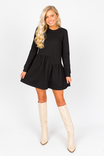 Unbalanced Seam Dress, Black