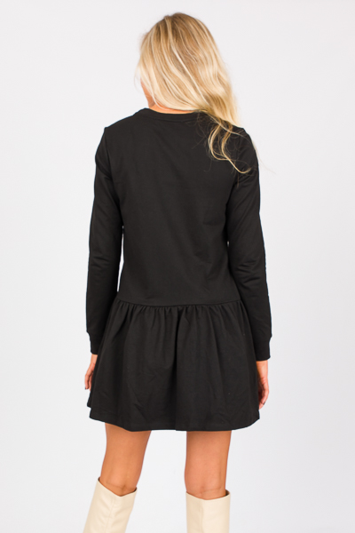 Unbalanced Seam Dress, Black