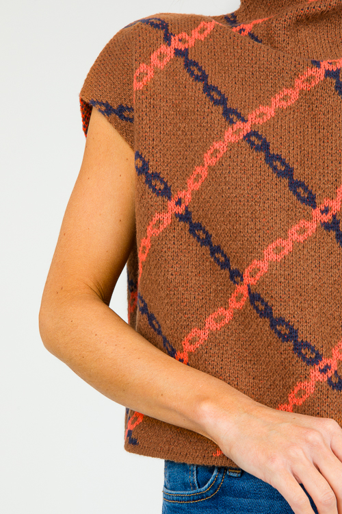 Chain Print Mock Sweater, Brown