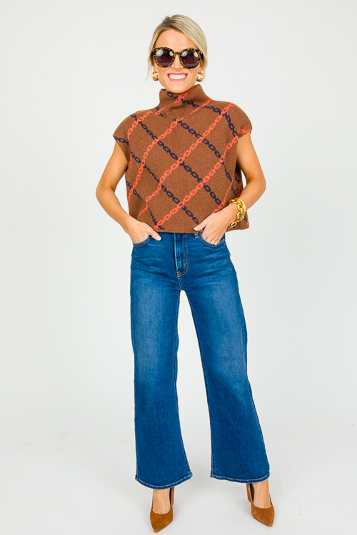 Chain Print Mock Sweater, Brown