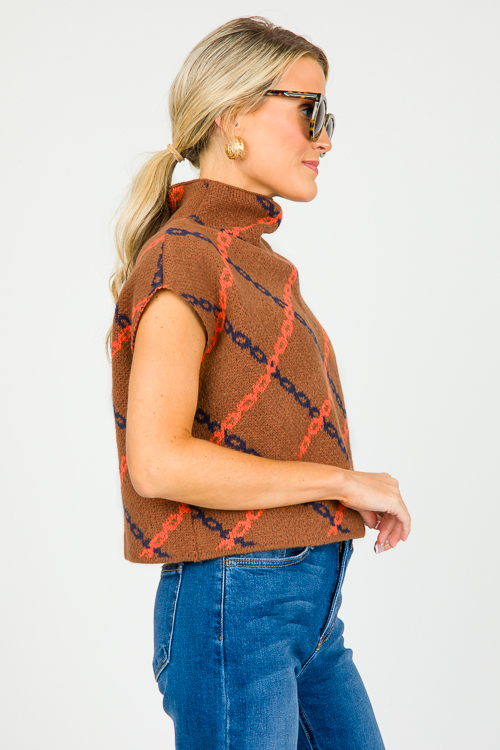 Chain Print Mock Sweater, Brown