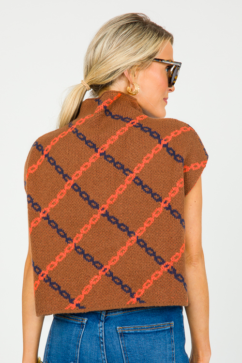 Chain Print Mock Sweater, Brown