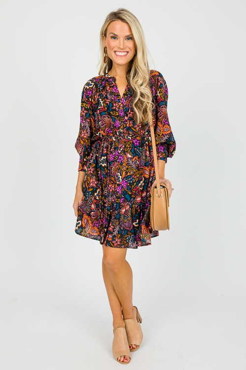 Button Up Belted Dress, Multi