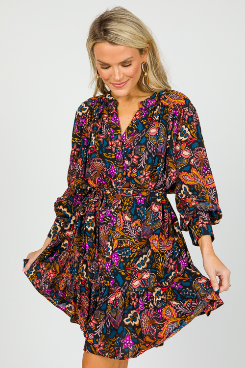 Button Up Belted Dress, Multi
