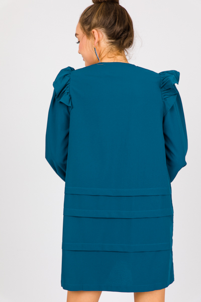 Pintuck Ruffle Dress, Teal