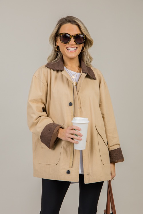 Corded Contrast Jacket, Khaki