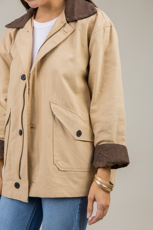 Corded Contrast Jacket, Khaki - 1114-39h.jpg