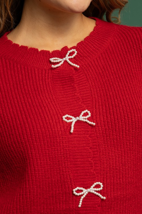 Pearl Bows Cardigan, Red - 1114-409h.jpg