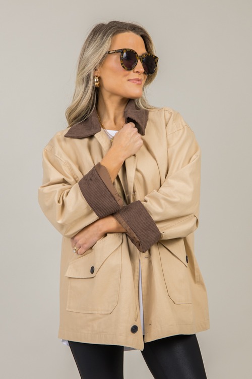 Corded Contrast Jacket, Khaki - 1114-41.jpg