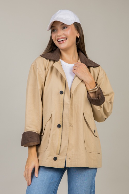 Corded Contrast Jacket, Khaki - 1114-42.jpg