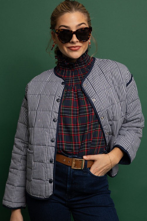 Quilted Gingham Jacket, Navy - 1114-428.jpg