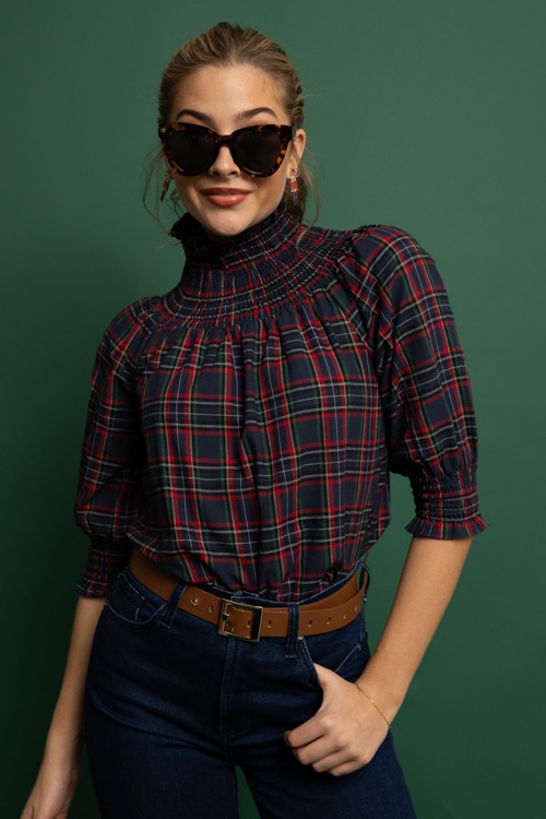 Jace Plaid Smock Top, Navy - 1114-435.jpg