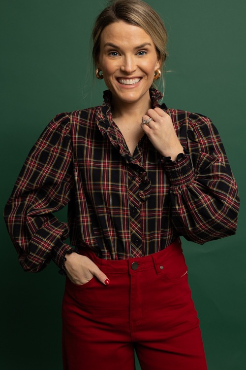 Tartan Plaid Ruffle Top, Dark Navy - 1114-438.jpg