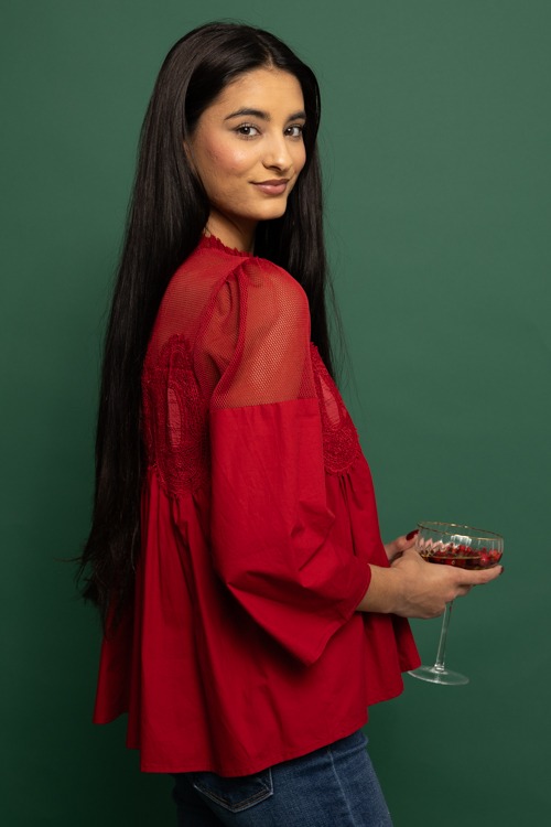 Lace Mesh Panel Top, Burgundy - 1114-439h.jpg