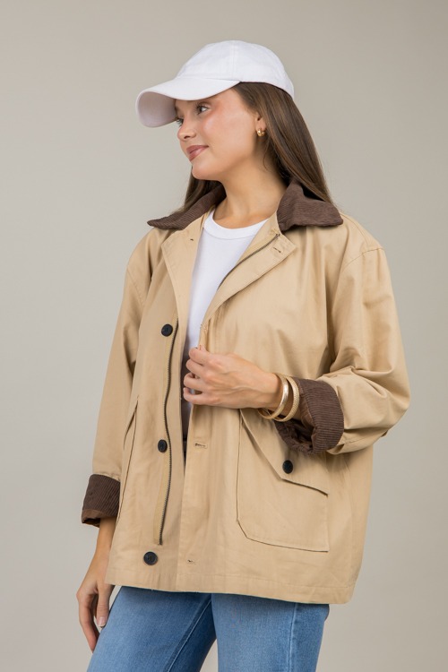 Corded Contrast Jacket, Khaki - 1114-44.jpg