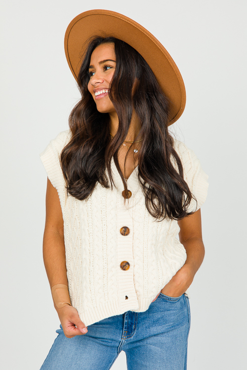 Sleeveless Button Sweater, Ivory