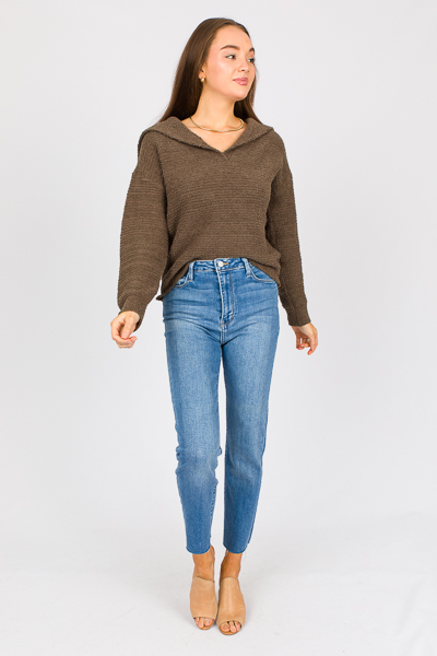 Plush Collared Sweater, Olive