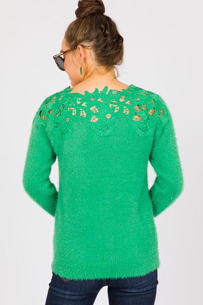Lace Neck Sweater, Green