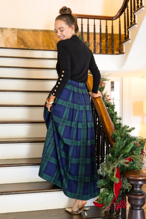 Harris Plaid Maxi Skirt, Navy Green