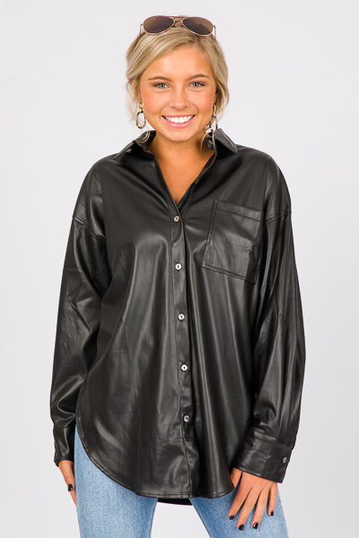 Buttery Leather Tunic Shirt, Bl