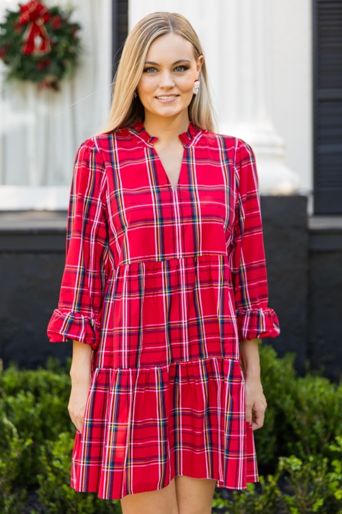 Shannon Plaid Dress, Red