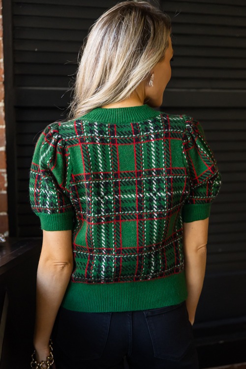 Plaid SS Sweater, Pine - New Arrivals - The Blue Door Boutique