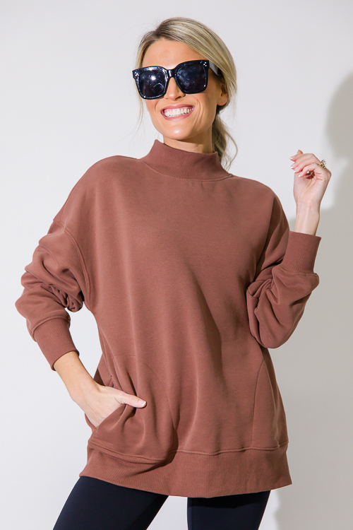 Mock Neck Sweatshirt, Cocoa