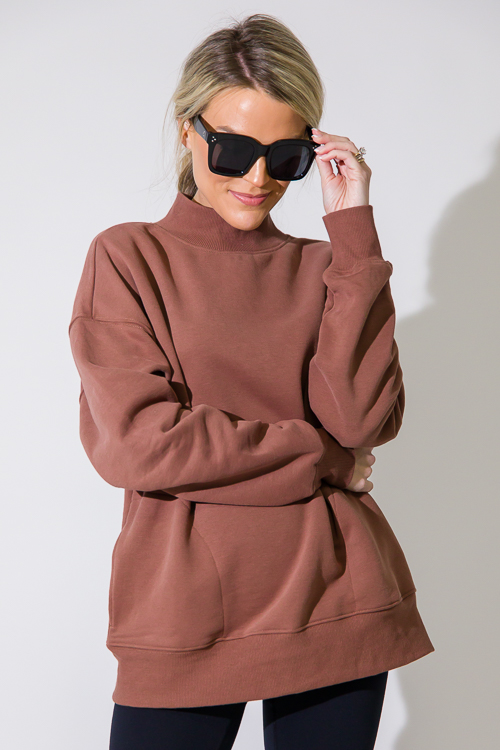 Mock Neck Sweatshirt, Cocoa