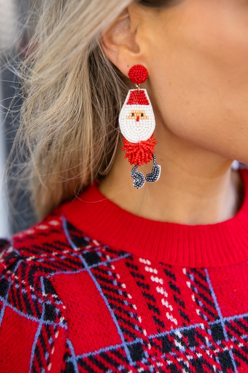 Santa Beaded Earring, Red