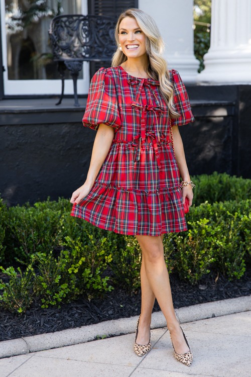 Triple Bow Tartan Dress, Red - 1115-203p.jpg