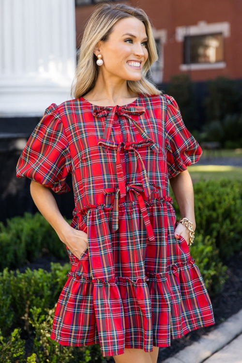 Triple Bow Tartan Dress, Red - 1115-204h.jpg