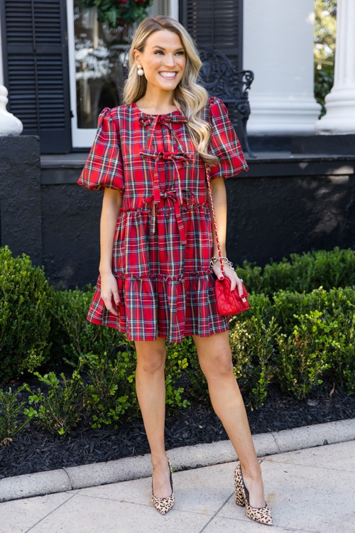 Triple Bow Tartan Dress, Red - 1115-206.jpg