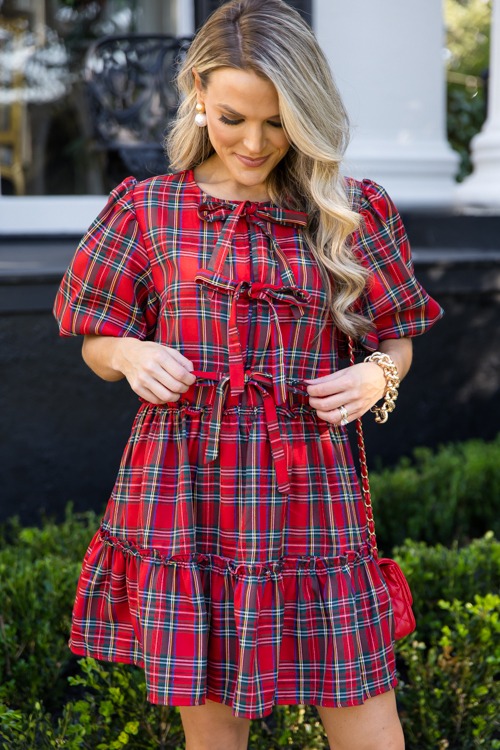 Triple Bow Tartan Dress, Red - 1115-207.jpg