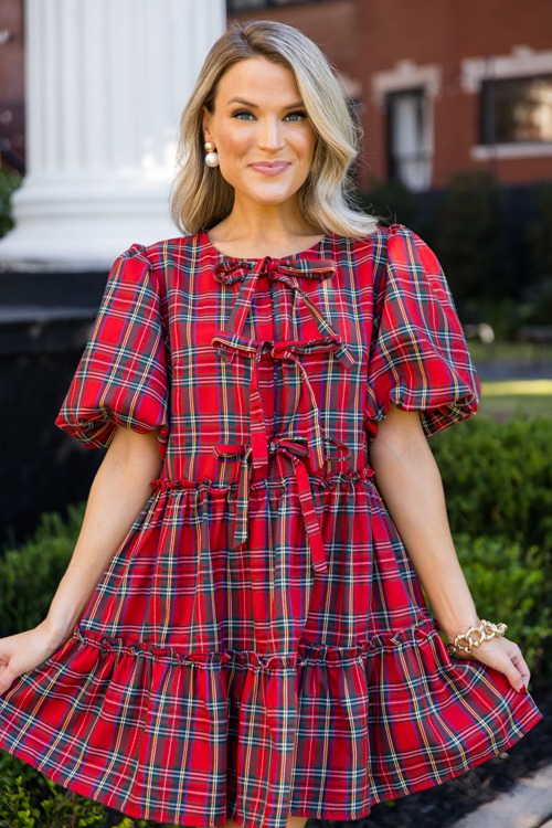 Triple Bow Tartan Dress, Red - 1115-208.jpg