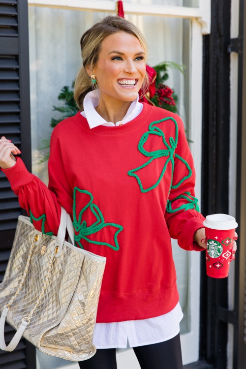 Christmas Bow Sweatshirt, Red